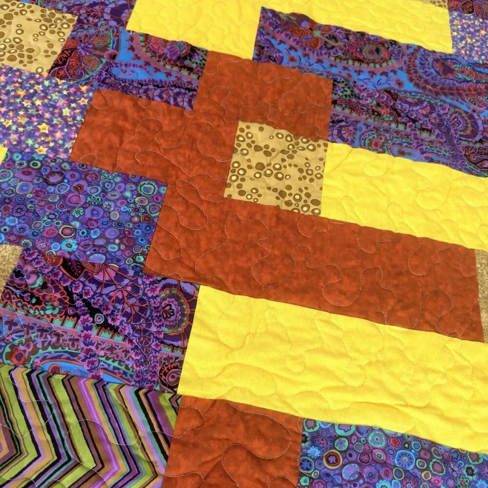 Handmade Groovy Patchwork Lap Quilt 46x38 Batik Paisley Floral Retro Boho Throw